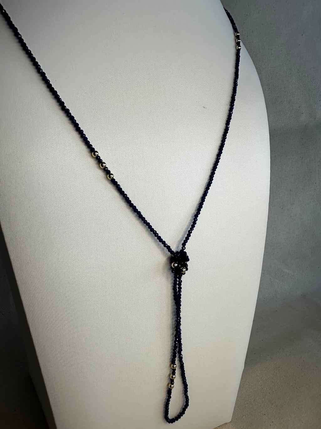 Navy Agate with Gold Filled Long Necklace